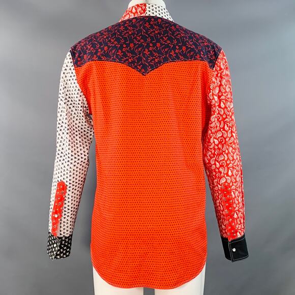 CALVIN KLEIN COLLECTION S Multi Color Patchwork Bandana Cotton Long Sleeve Shirt - Picture 4 of 7